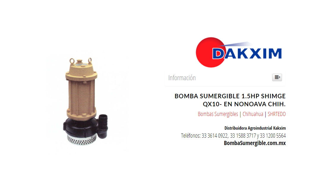 Bomba Sumergible 1.5hp Shimge Qx10- en Nonoava Chih.