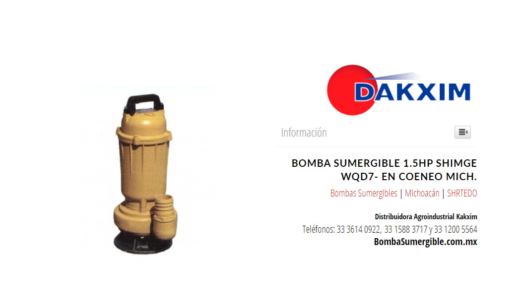 Bomba Sumergible 1.5hp Shimge Wqd7- en Coeneo Mich.