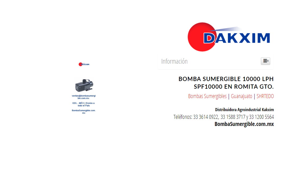 Bomba Sumergible 10000 Lph Spf10000 en Romita Gto.