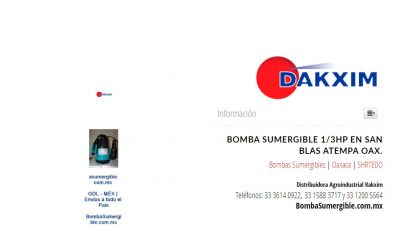 Bomba Sumergible 1/3hp en San Blas Atempa Oax.