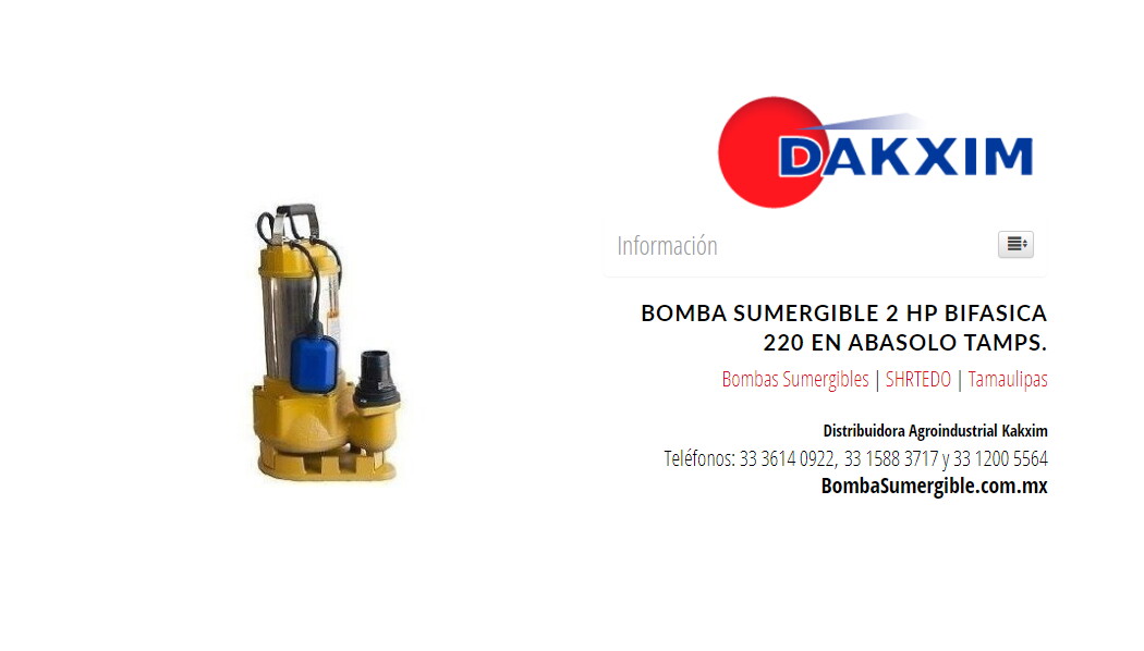 Bomba Sumergible 2 Hp Bifasica 220 en Abasolo Tamps.