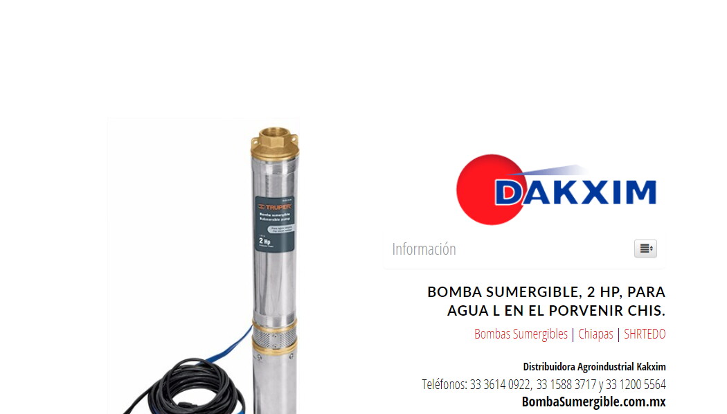 Bomba Sumergible, 2 Hp, Para Agua L en El Porvenir Chis.