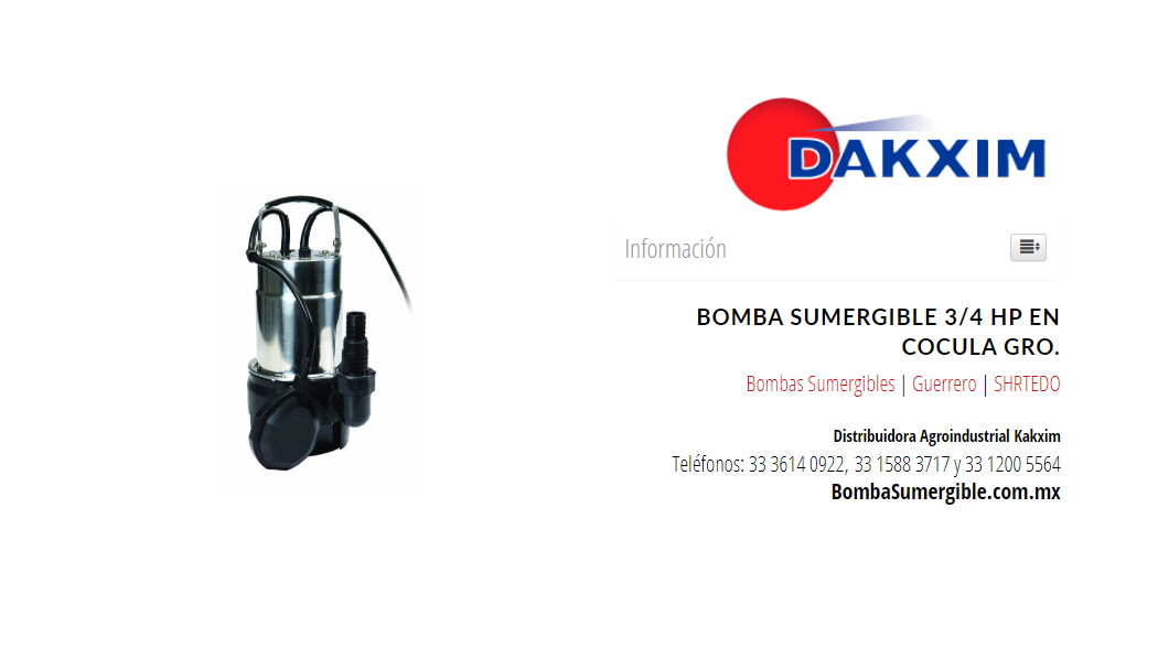 Bomba Sumergible 3/4 Hp en Cocula Gro.