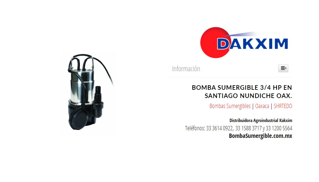 Bomba Sumergible 3/4 Hp en Santiago Nundiche Oax.