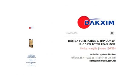 Bomba Sumergible 3/4hp Qdx10-12-0.5 en Totolapan Mor.