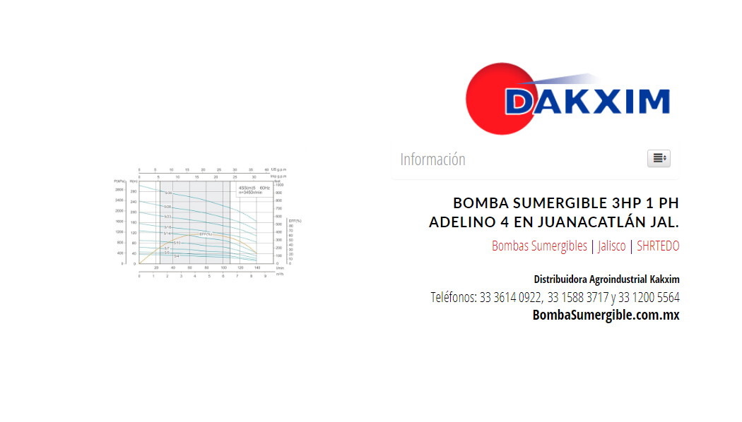 Bomba Sumergible 3hp 1 Ph Adelino 4 en Juanacatlán Jal.