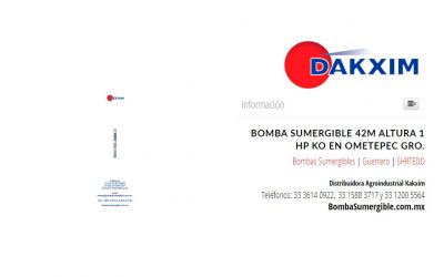 Bomba Sumergible 42m Altura 1 Hp Ko en Ometepec Gro.