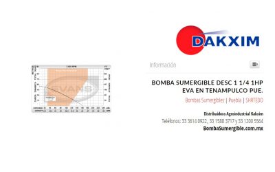 Bomba Sumergible Desc 1 1/4 1hp Eva en Tenampulco Pue.