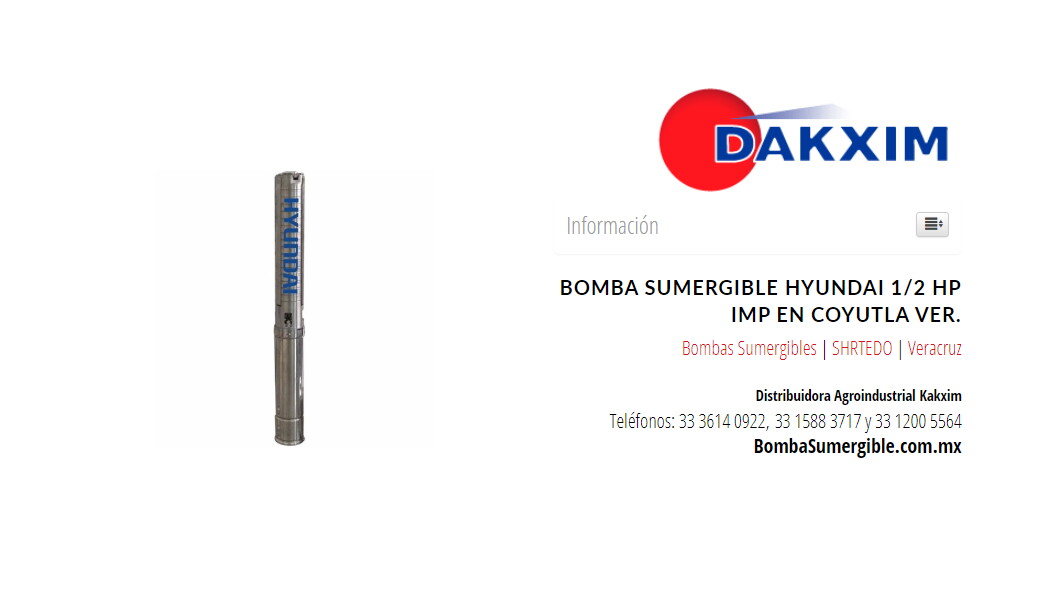 Bomba Sumergible Hyundai 1/2 Hp Imp en Coyutla Ver.