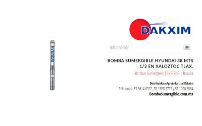 Bomba Sumergible Hyundai 38 Mts 1/2 en Xaloztoc Tlax.