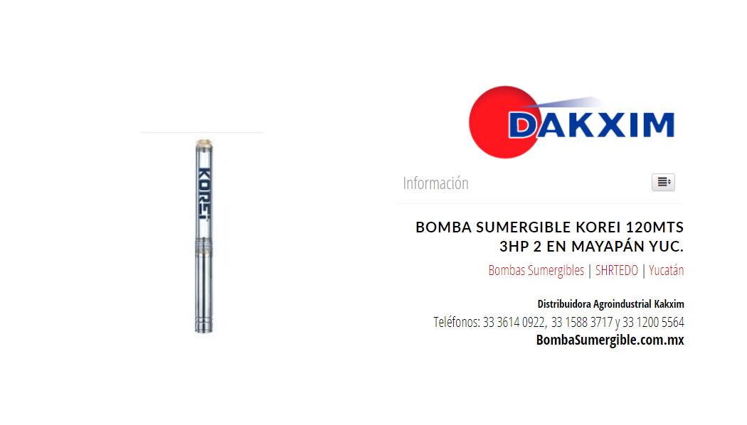 Bomba Sumergible Korei 120mts 3hp 2 en Mayapán Yuc.