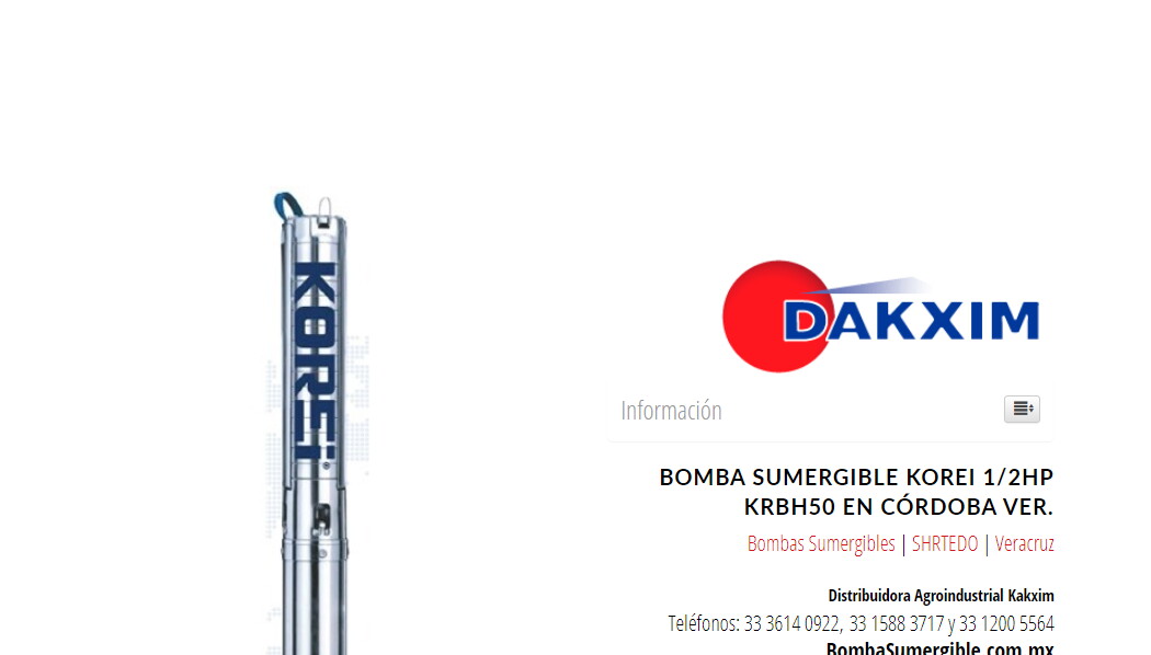 Bomba Sumergible Korei 1/2hp Krbh50 en Córdoba Ver.