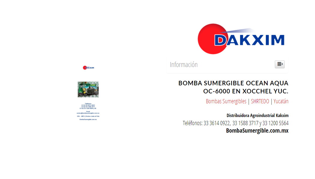 Bomba Sumergible Ocean Aqua Oc-6000 en Xocchel Yuc.