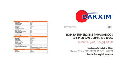 Bomba Sumergible Para Solidos 10 Hp en San Bernardo Dgo.