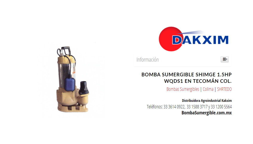 Bomba Sumergible Shimge 1.5hp Wqds1 en Tecomán Col.