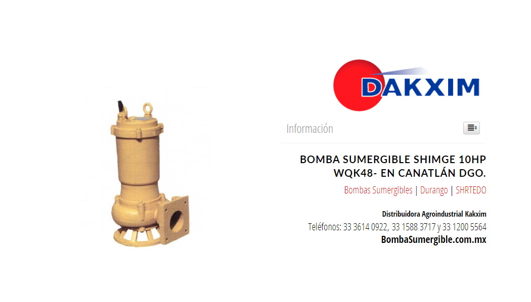 Bomba Sumergible Shimge 10hp Wqk48- en Canatlán Dgo.