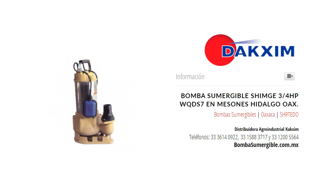 Bomba Sumergible Shimge 3/4hp Wqds7 en Mesones Hidalgo Oax.