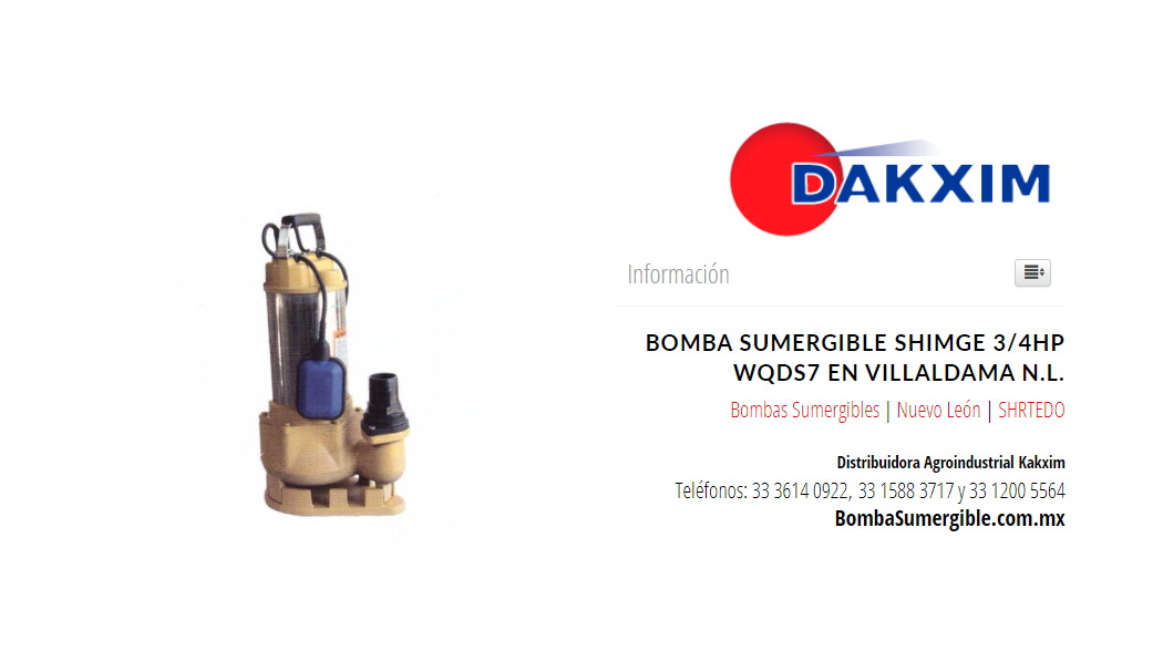 Bomba Sumergible Shimge 3/4hp Wqds7 en Villaldama N.L.
