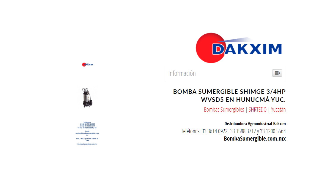 Bomba Sumergible Shimge 3/4hp Wvsd5 en Hunucmá Yuc.