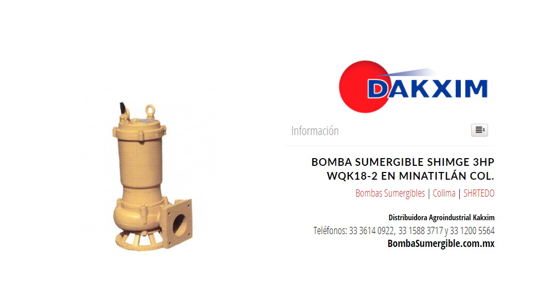 Bomba Sumergible Shimge 3hp Wqk18-2 en Minatitlán Col.