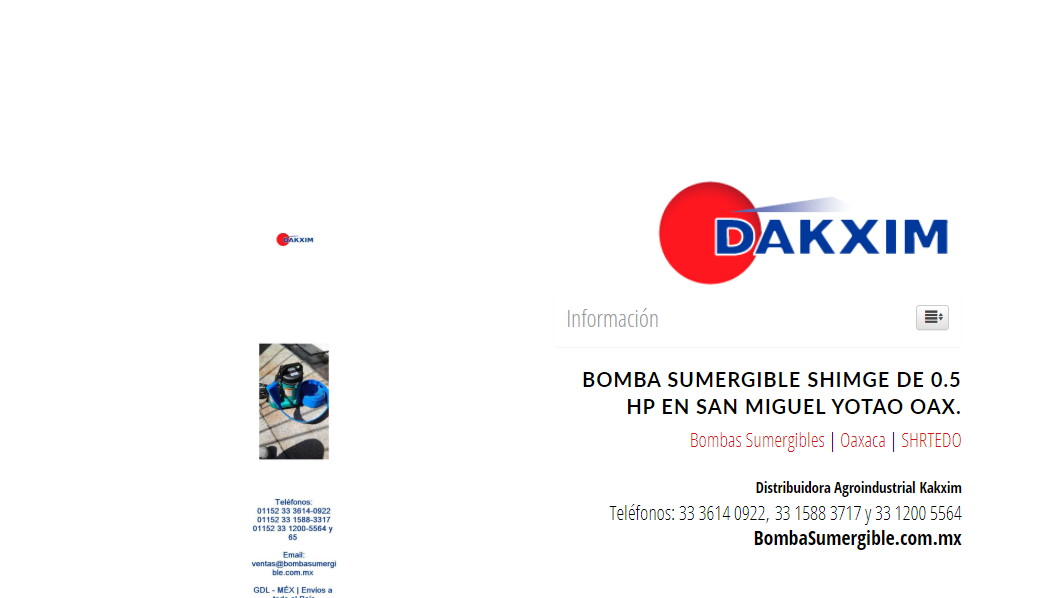Bomba Sumergible Shimge De 0.5 Hp en San Miguel Yotao Oax.