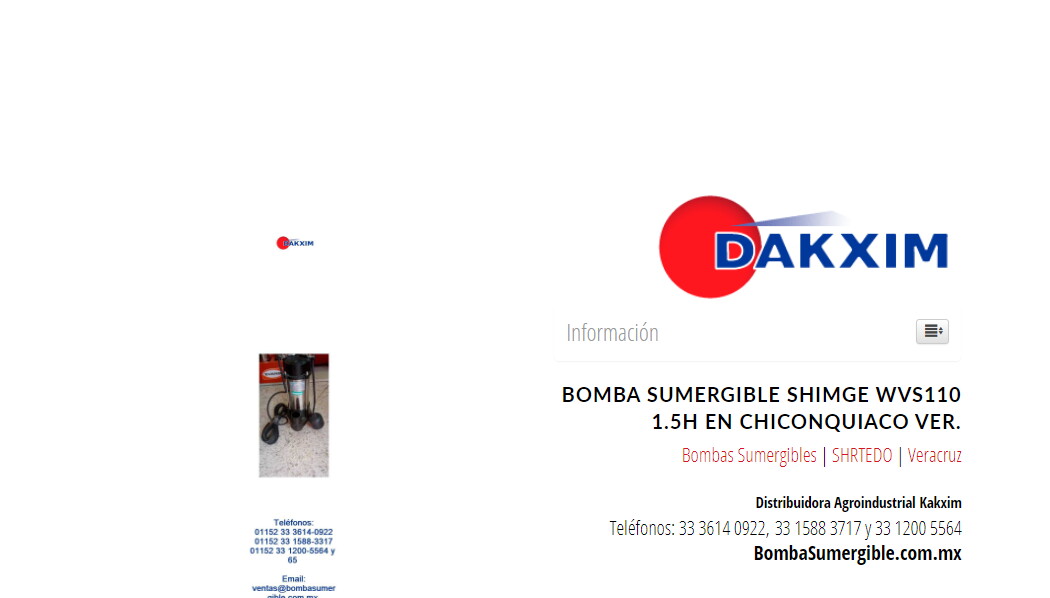 Bomba Sumergible Shimge Wvs110 1.5h en Chiconquiaco Ver.