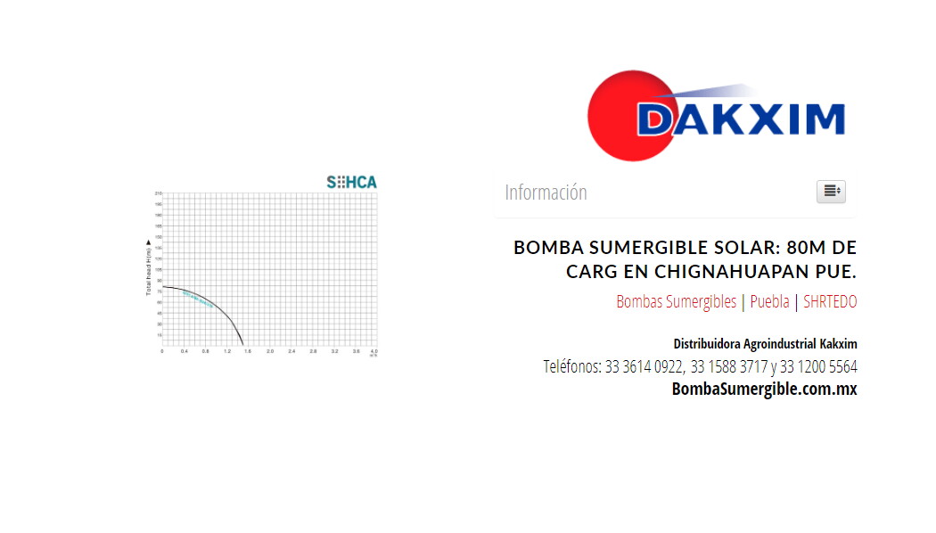Bomba Sumergible Solar: 80m De Carg en Chignahuapan Pue.