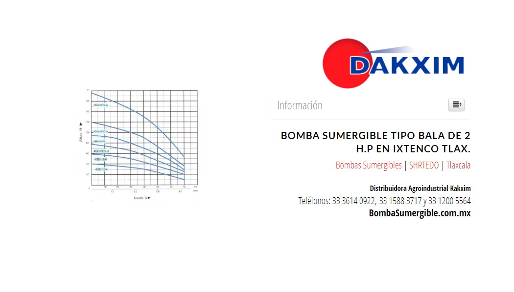 Bomba Sumergible Tipo Bala De 2 H.p en Ixtenco Tlax.