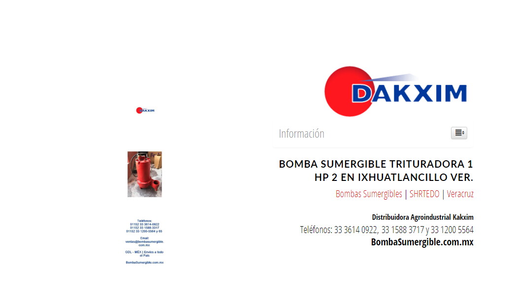 Bomba Sumergible Trituradora 1 Hp 2 en Ixhuatlancillo Ver.