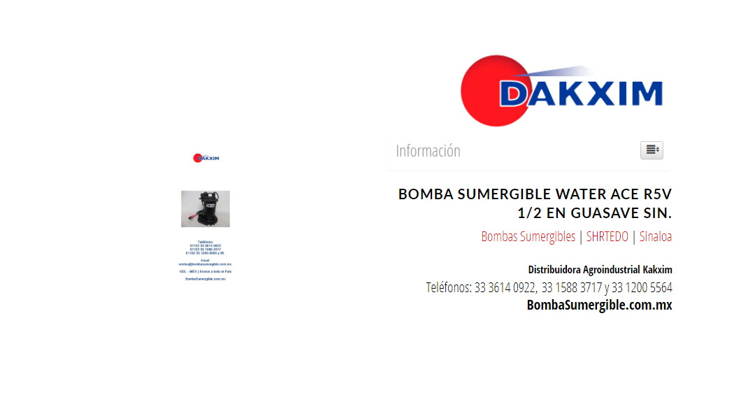 Bomba Sumergible Water Ace R5v 1/2 en Guasave Sin.