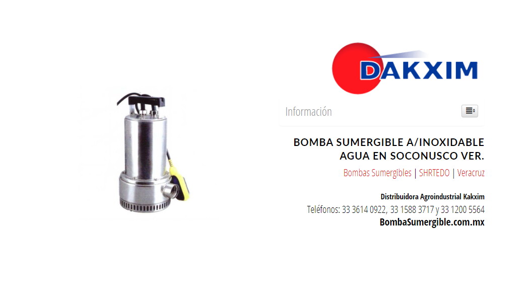 Bomba Sumergible a/inoxidable Agua en Soconusco Ver.