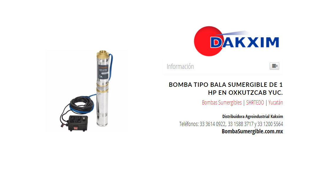 Bomba Tipo Bala Sumergible De 1 Hp en Oxkutzcab Yuc.