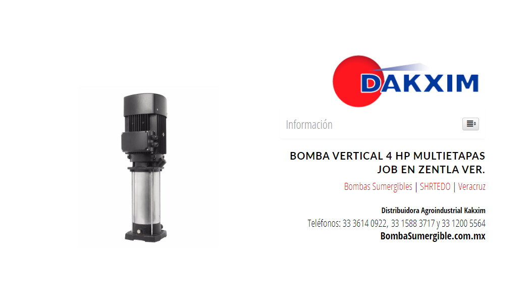 Bomba Vertical 4 Hp Multietapas Job en Zentla Ver.