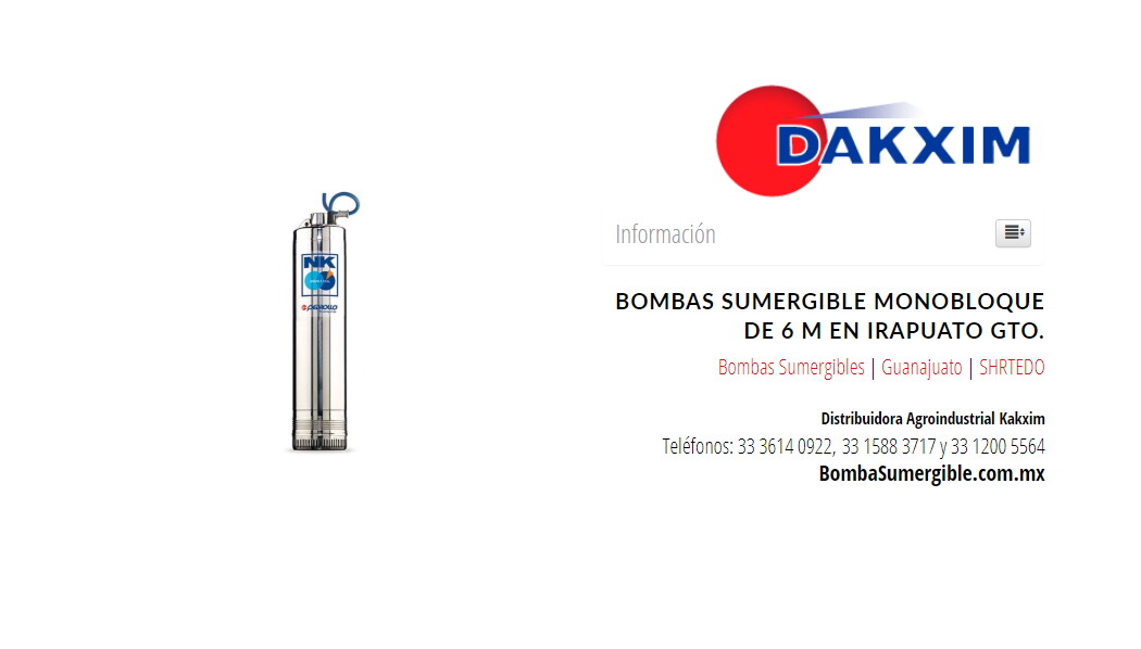 Bombas Sumergible Monobloque De 6 M en Irapuato Gto.