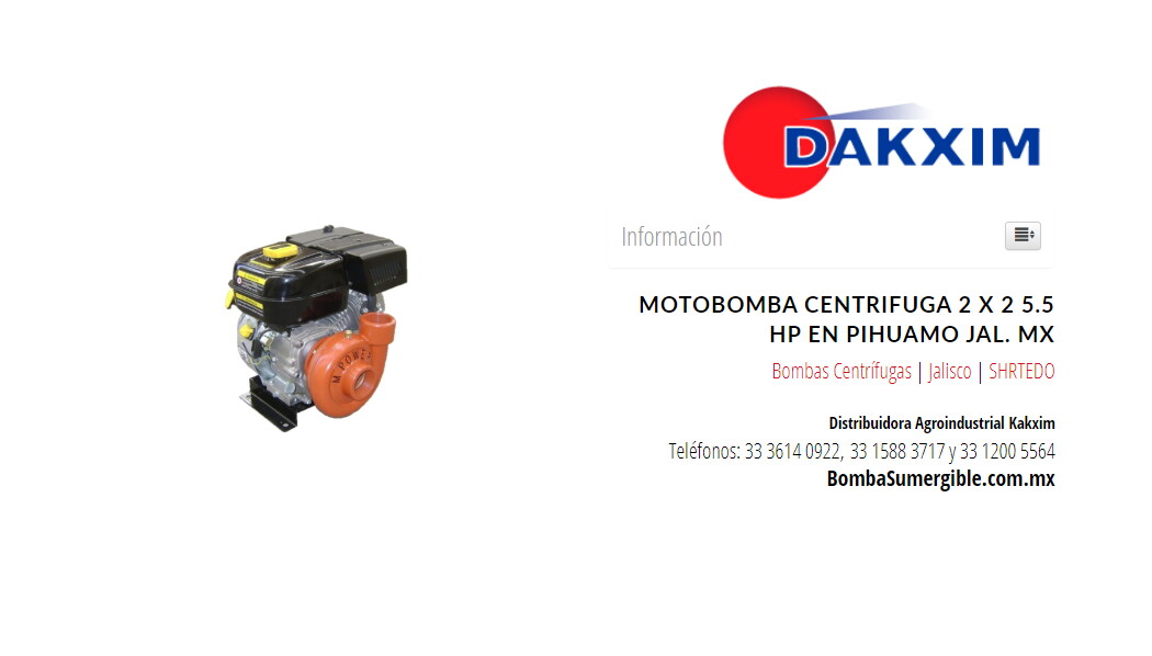 Motobomba Centrifuga 2 X 2 5.5 Hp en Pihuamo Jal. MX