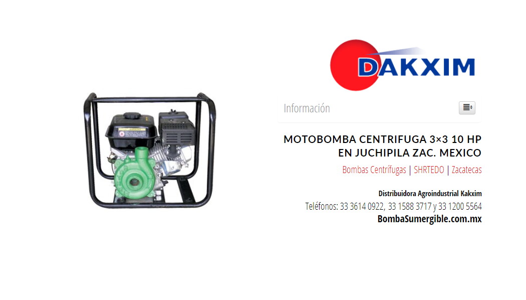 Motobomba Centrifuga 3×3 10 Hp en Juchipila Zac. Mexico